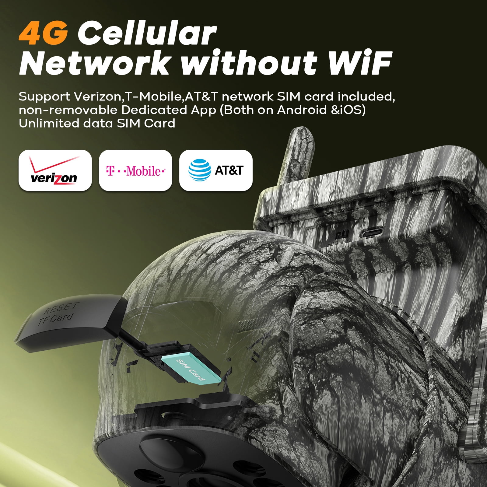 CAMPARK 4G LTE Cellular Solar Trail Camera with SIM&64G SD Card, Solar Powered 2.5K HD Game Wildlife Hunting Cameras Pan 360° Full View App Adjustment Night Vision Motion Activated