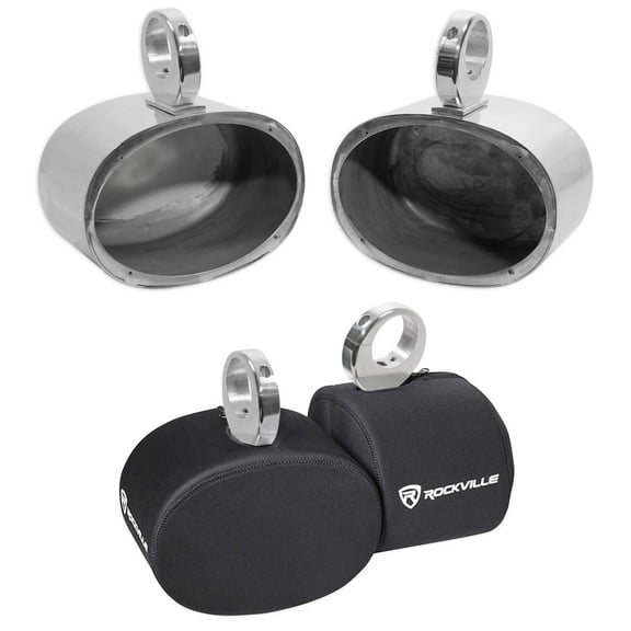 Pair Rockville MAC69S 6x9" Silver Aluminum Wakeboard Tower Speaker Pods Covers