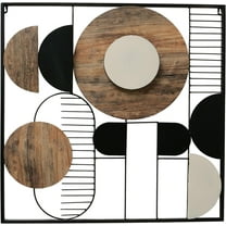 Modernist Home Wall Sculpture, Hand Welded Metal, Lacquered Iron, Ivory, Black and Brown, Framed, 26 x 26 Inches