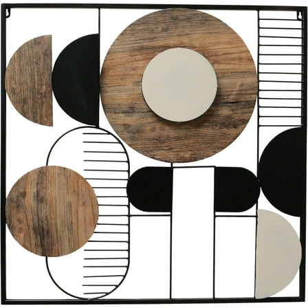 Modernist Home Wall Sculpture, Hand Welded Metal, Lacquered Iron, Ivory, Black and Brown, Framed, 26 x 26 Inches