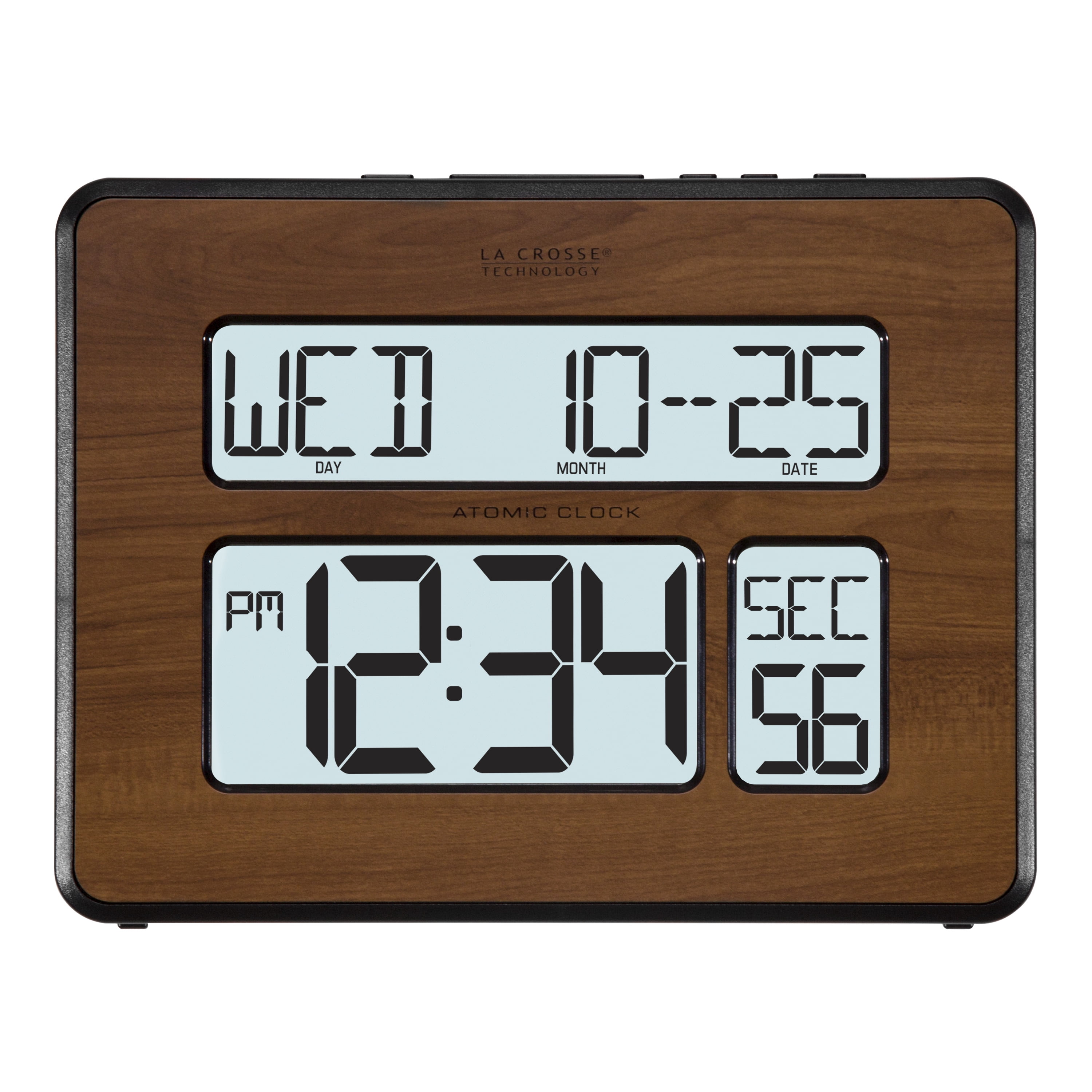 La Crosse Technology Atomic Calendar Backlight Digital Clock with Large Digits, Walnut, 513-1419BL-WA