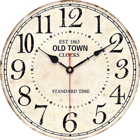 14 in Antique Vintage Round Wall Clock Silent Old Town Farmhouse Home Decor