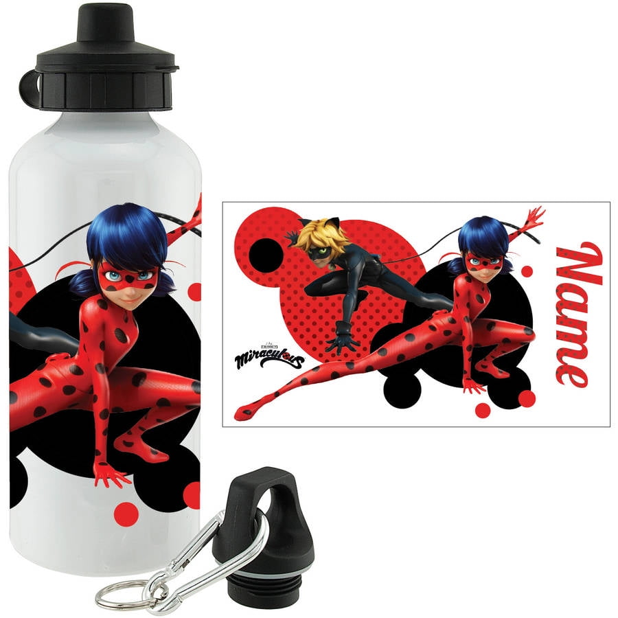 Personalized Miraculous Ladybug and Cat Noir Water Bottle, White