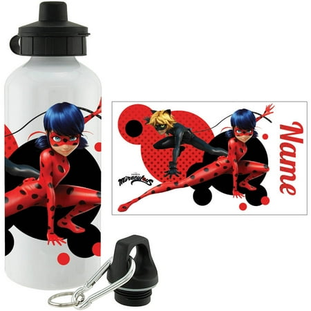 Personalized Miraculous Ladybug And Cat Noir Water Bottle White