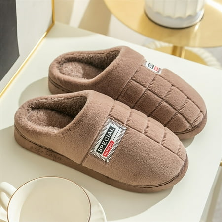 

uikmnh Warm Slippers Couple Men s Winter Indoor Home Plus Velvet Warm Thick Bottom Non Slip Cotton Slippers 8.5