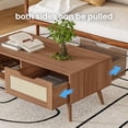 thumbnail image 5 of DIYART Brown Rattan Coffee Table, Mid Century Modern with Drawer & Shelf, 39'' Wooden Boho Coffee Table for Living Room, 5 of 7