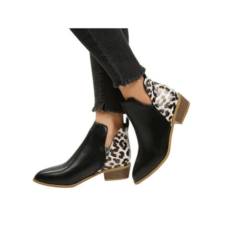 

Daeful Ladies Ankle Boots Pointy Toe Short Bootie Chunky Heel Winter Shoes Anti-Slip Slip Resistant Boot Walking Fashion Shoe Black 7
