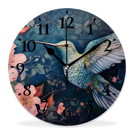 10 Inch Wall Clock Battery Operated Silent Clock Decorative for Office, Kitchen, Outdoor, Living RoomButterfly Bird Flower Drawing