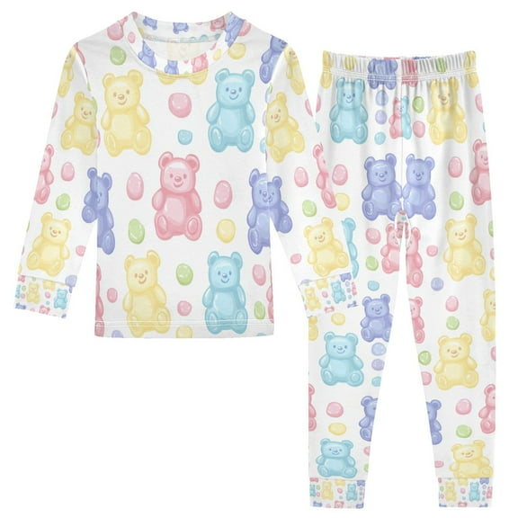FORMRS Toddler Unisex Long Sleeve Top and Pants Pajama Set 2-Piece Sleepwear, Sizes 18M-8Y, Colorful Gummy Bears Pattern