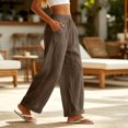 thumbnail image 4 of Diufon Linen Pants for Women Drawstring High Waist Palazzo Flowy Pants Wide Leg Beach Trousers with Pockets, 4 of 10
