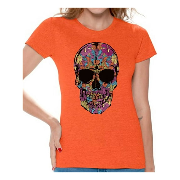 Awkward Styles Black Flowered Skull Tshirt Top skull shirts womens mens day of the dead costume t shirt dia de Los Muertos costume t shirt candy skull sugar skull costume tshirt skull for women