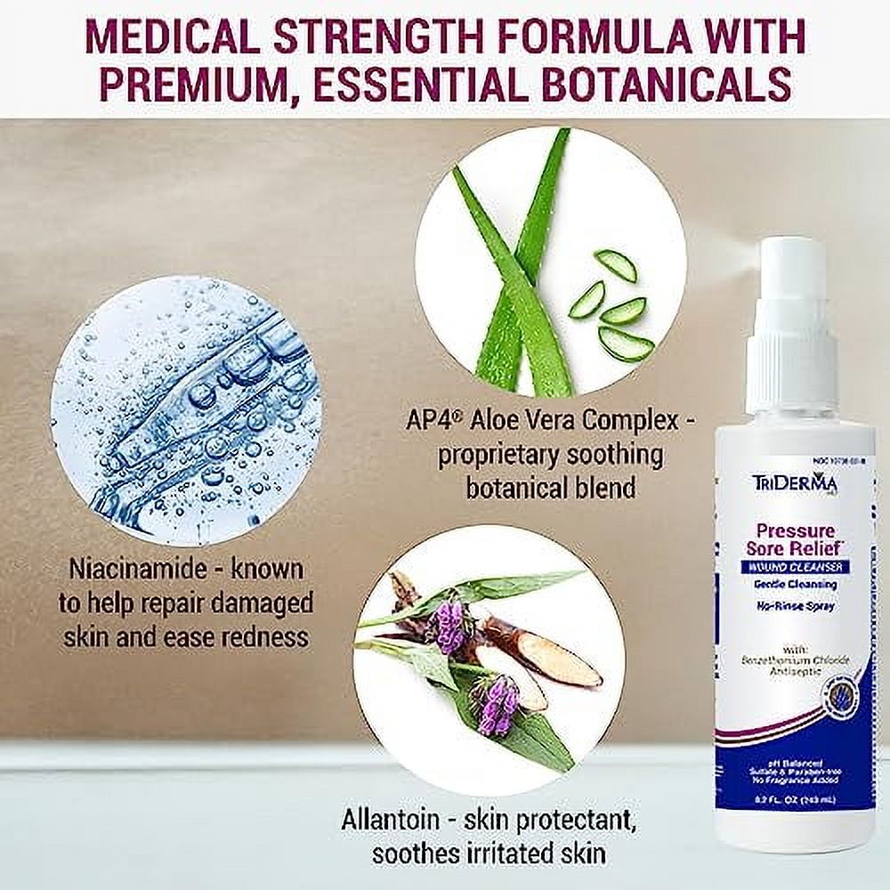 TriDerma MD Pressure Sore Relief Healing Cream & Wound Cleanser - FSA Eligible - Bed Sores, Ulcers, Pressure Sores and Wounds Bundle, (1) 4 oz Tube, (1) 8.2 oz Spray Bottle