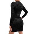 thumbnail image 4 of Vestido con cuello en V, manga larga, paquete delgado, cadera, color puro, vestido de moda de terciopelo para mujer, 4 of 6