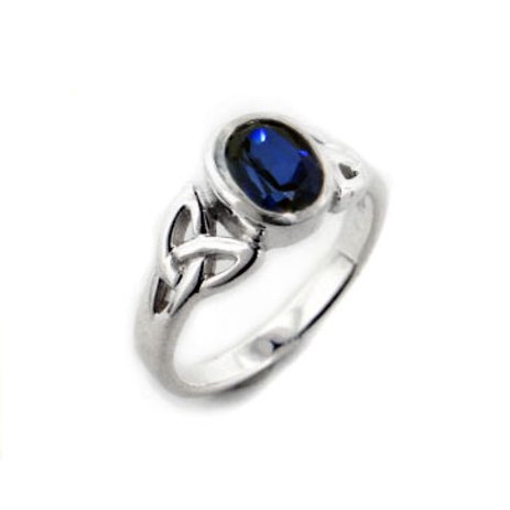 Sterling Silver Celtic Knot and Created Blue Sapphire Ring