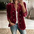 thumbnail image 2 of Women's Solid Velvet Ruffled Jacket Open Front Double Breasted Button Casual Long Sleeve Coat with Pockets, Lightweight Loose Outerwear for Spring Fall Wine, 2 of 9