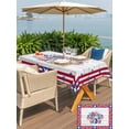 thumbnail image 4 of Outdoor Tablecloth with Umbrella Hole and Zipper, 4th of July Rectangle Table Cloth 60x102 Inch Waterproof Tablecloth, Red Blue Patriotic Flowers Star Stripes Wooden Picnic Table Cover for Patio, 4 of 7