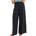 thumbnail image 3 of Women's Elastic Drawstring Waist Pants, Solid Color Casual Lounge Pants, Soft Wide Leg Loungewear for Home, Daily Wear, Relaxed Outfits and Comfort Black L, 3 of 7