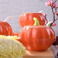 thumbnail image 3 of YISITIAN Porcelain Sugar Bowl with Lid and Spoon, Pumpkin Shaped Ceramic Salt Cellar for Kitchen Countertop Storage, Elegant Orange Spice Container for Dining Table Decor, 10.5 OZ (300ml) AZ1014-4602, 3 of 6