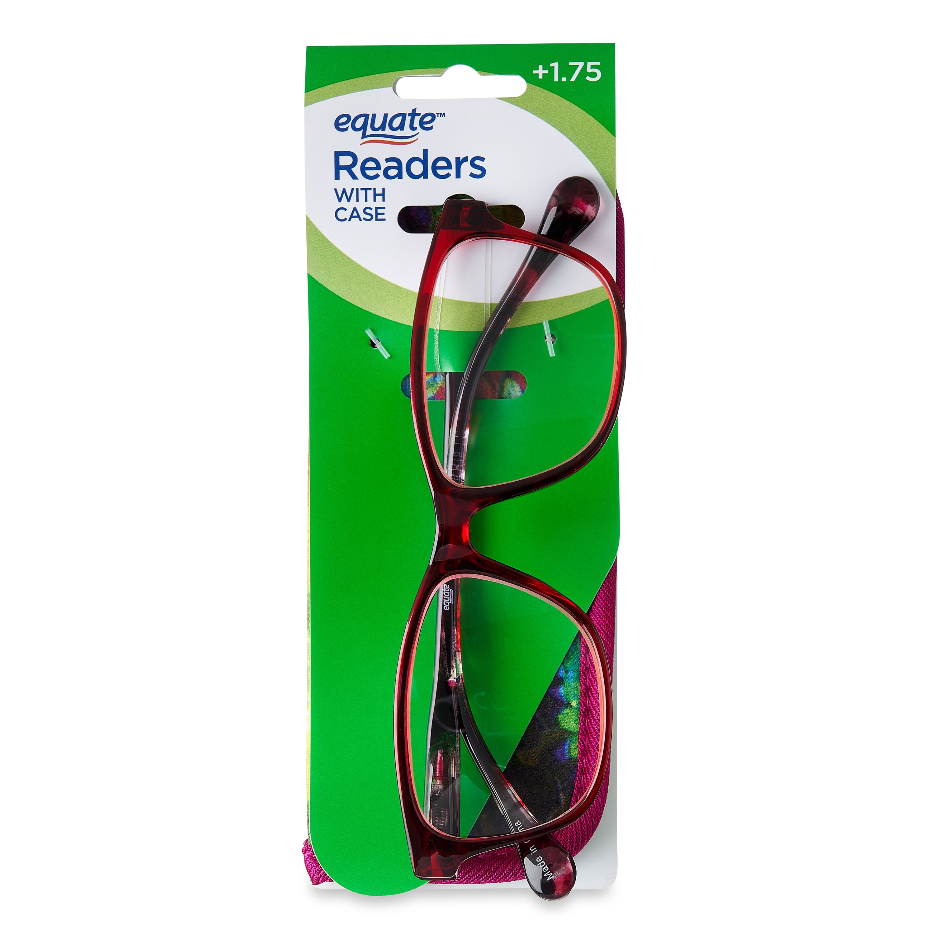 (2 pack) Equate Women's Flora Reading Glasses with Case, Red, +1.75