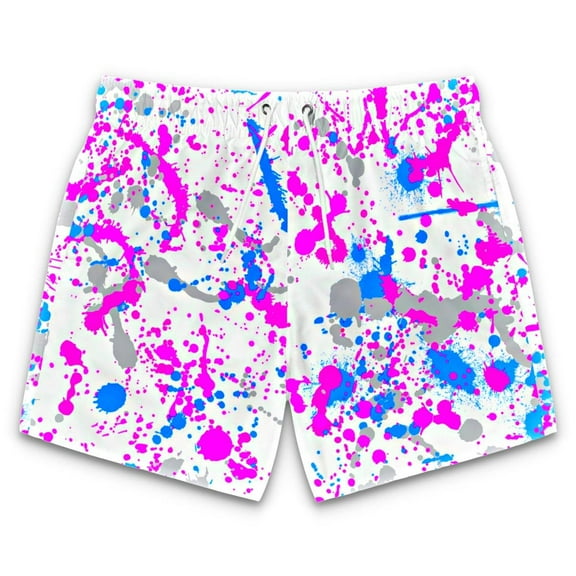 Cotton Candy Paint Splatter Swim Trunks