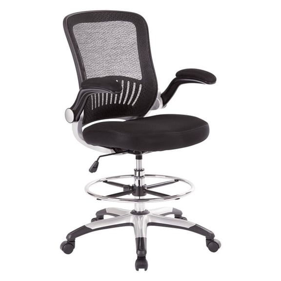 Mesh Back Drafting Fabric Chair with Adjustable Foot Ring and Padded Flip Arms