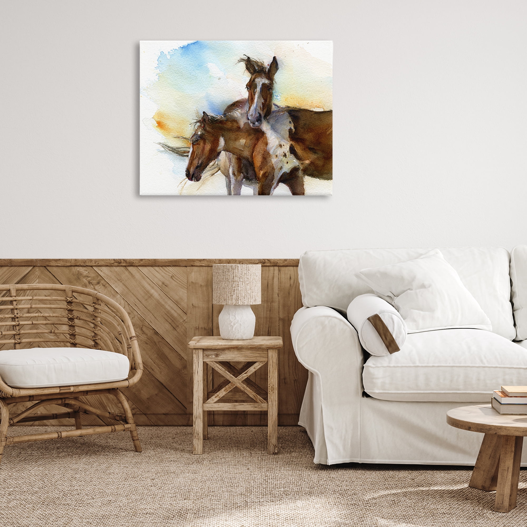 Stupell Industries Brown Horses Watercolor Animals & Insects Painting Gallery Wrapped Canvas Art Print Wall Art, 40 x 30