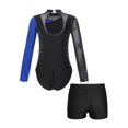 thumbnail image 4 of Aislor Leotard for Girls Gymnastics Activewear Dance Bodysuit 2-Piece Tumbling Outfit with Shorts Size 4-14 Blue&Black 8, 4 of 7