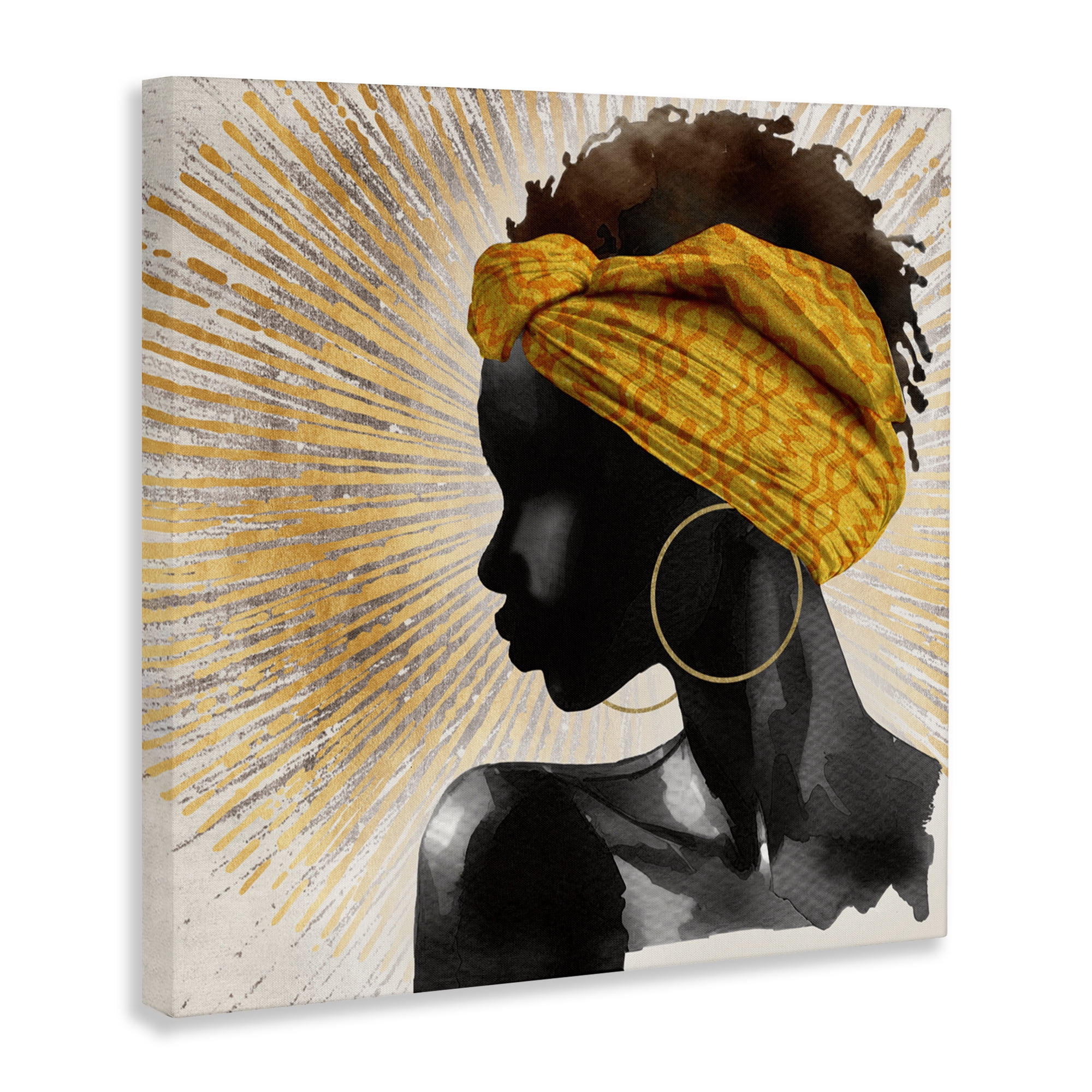 Stupell Industries Golden Sunburst Profile with Headwrap Canvas Wall Art, design by CAD Designs