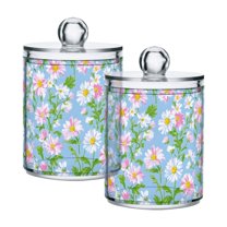 Yayeee 2 Pack Qtip Holder Bathroom Cotton Swab Canister with Lid Clear Dispenser Set, Blue Floral