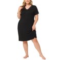 thumbnail image 2 of Agnes Orinda Women's Plus Size Nightgowns Lace V Neck Short Sleeve Pajamas Sleepwear Dress 3X Black, 2 of 6