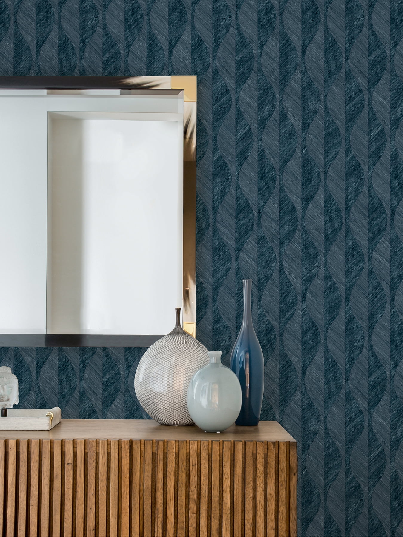 Advantage Oresome Indigo Ogee Wallpaper