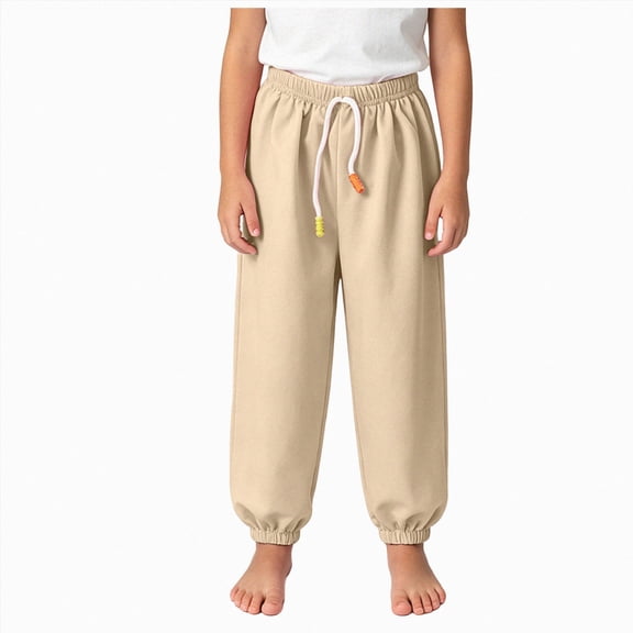 gibobby Boys Jogger Pants Casual Lightweight Cotton Linen School Uniform Pants Loose Fit Elastic Waist Drawstring Trousers,Khaki