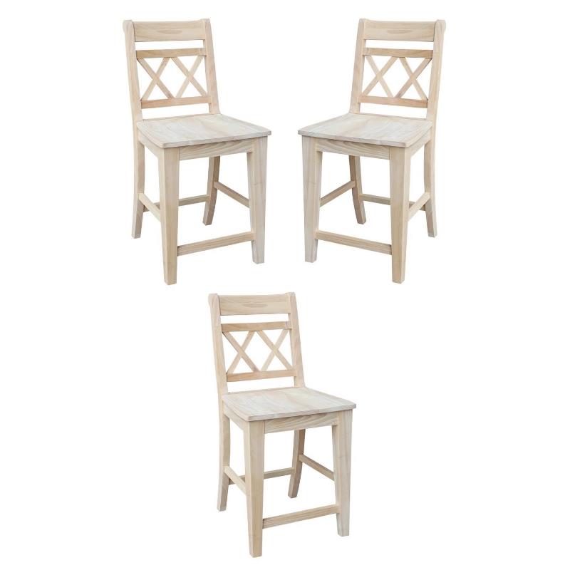 Home Square Counter Height Double XBack Stool 24" Seat Height Set of 3
