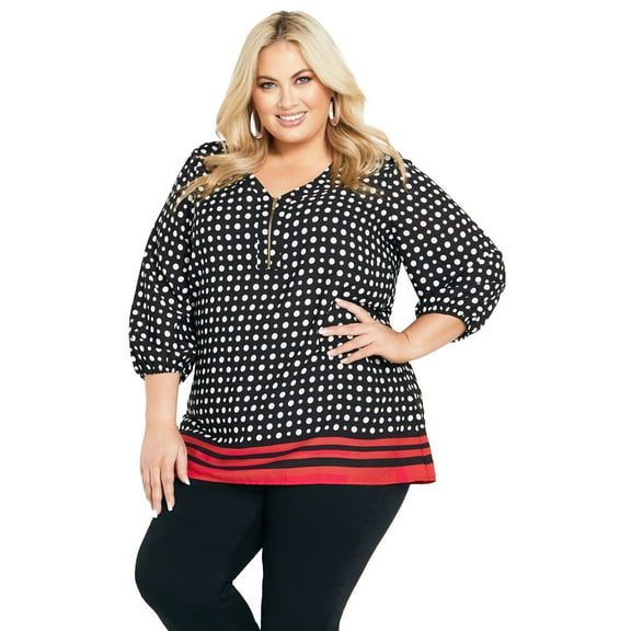 Avenue Women's Plus Size Malia Zip Border Top