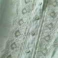 thumbnail image 6 of Women's Cotton Linen Shirts Button Up Half Sleeve Embroidered Trendy Casual Tops Travel Summer Beach Outfits (XL, Green), 6 of 6