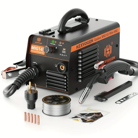 H HZXVOGEN MIG Welder MIG145 145 Amp 110V/220V Dual Voltage Flux Core Automatic Wire Feed Gasless Portable