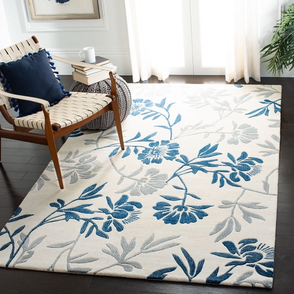 SAFAVIEH Capri Stephanie Floral Wool Area Rug, Ivory/Blue, 2' x 3'