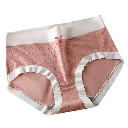 Diufon Cotton Briefs for Women Patchwork Stretch Waisted Panties Bow Solid Color Comfy Underwear Panty (X-Large  Red)