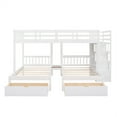 thumbnail image 3 of Triple Bunk Bed with Staircase and 7 Drawers, L-Shaped Bunk Bed for 3, Solid Wood Full Over Twin & Twin Bunk Bed Frame with Safety Guardrail & Storage Board, Space Saving, No Box Spring Needed, White, 3 of 7