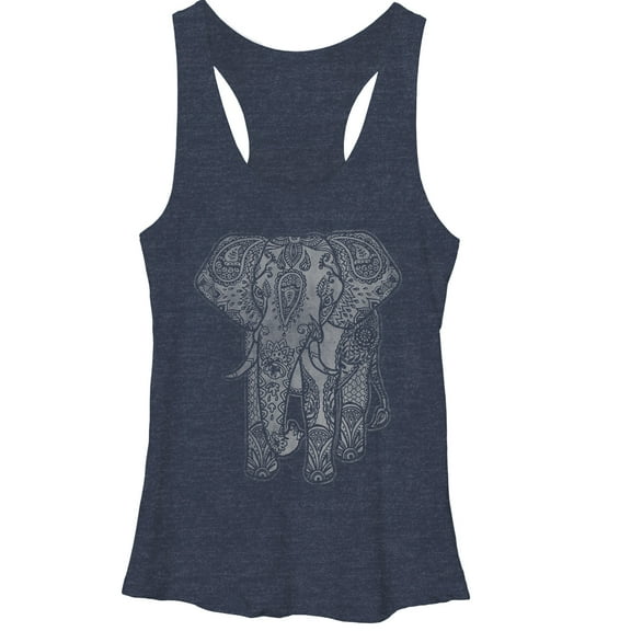 Women's Lost Gods Elephant Print Racerback Tank Top Navy Blue Heather Medium