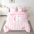 thumbnail image 2 of Homewish Kawaii Letter C Bedding Comforter Set 7 Pieces for Kids, Cartoon Bowknot Monogrammed Full Bedding Set, Girly Pink Stripe Lines Reversible Fitted Sheet Flat Sheet, Ultra Soft Bedroom Decor, 2 of 7