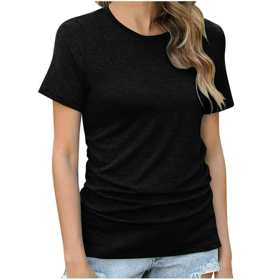 HBYJLZYG Summer Basic Short Sleeve Tees, Solid Crewneck Womens T Shirts Tops Loose Fit Lightweight Casual Summer Flowy Shirts 2024