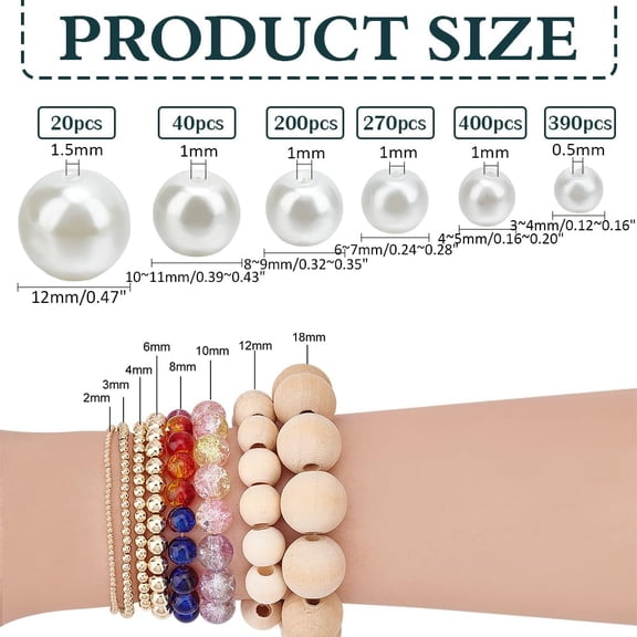 1320pcs Pearl Beads 6 Sizes White Glass Pearl with Hole Round Loose Faux Pearl Beads for DIY Necklace Earring Jewelry Making Christmas Decoration Vase Filler 3/4/6/8/10/12mm