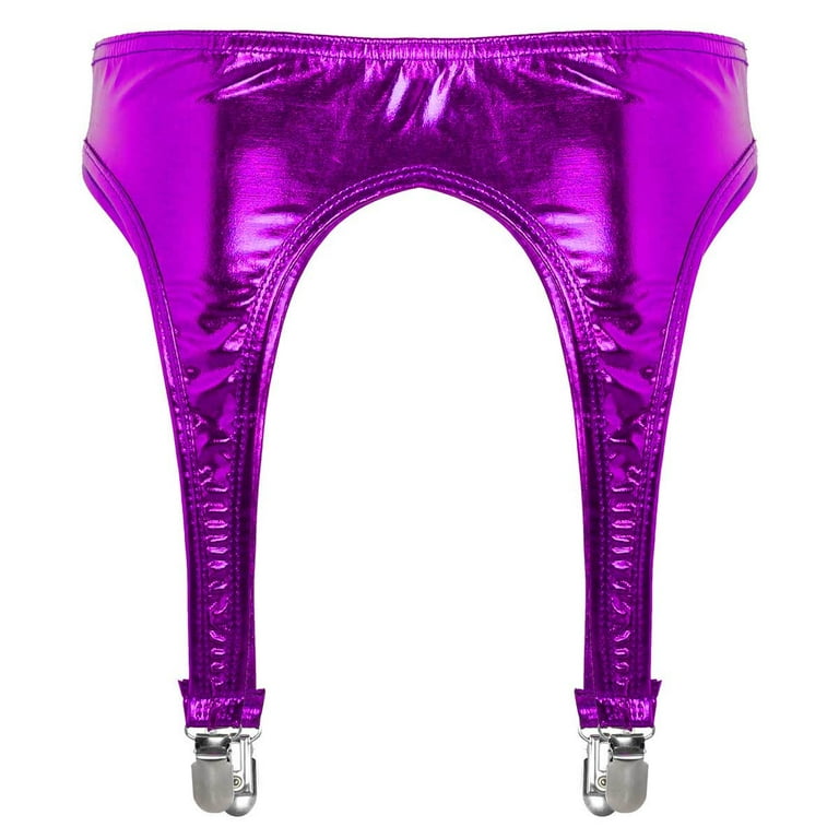 YEAHDOR Womens Shiny Metallic Garter Belt with 4 Metal Clips