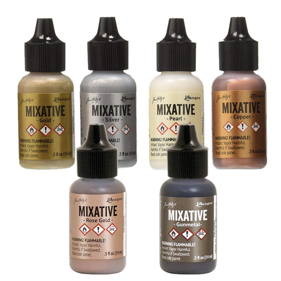 Ranger Tim Holtz Metallic Mixatives  Bundle of 6 Colors: Silver, Gold, Rose Gold, Gunmetal, Pearl, Copper