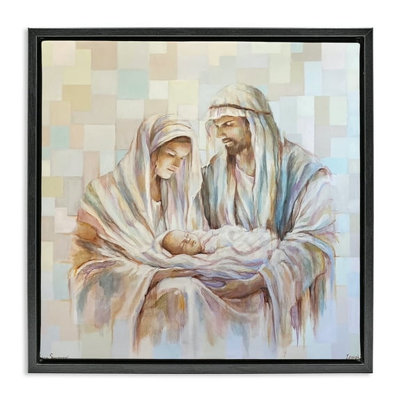 Stupell Industries The First Christmas Nativity People Painting Black Floater Framed Canvas Art Print Wall Art, 18 x 18