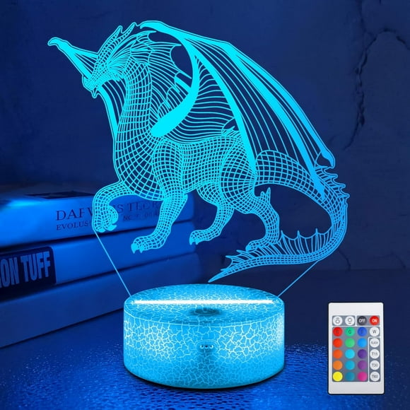 Children's LED Night Light, 3D Dragon Illusion Lamp for Bedroom Decor, Remote-Controlled 16-Color Changing, Perfect as a Christmas or Birthday Gift