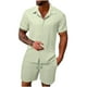 thumbnail image 1 of Ceisia Men's Solid Color Short Sleeve Button-Down Shirt & Shorts Set Casual Summer Outfit Green XXXL Gifts, 1 of 8