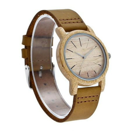 Bamboo Wooden Watch for Men Women with Leather Strap Japanese Quartz Movement Sports Casual Watches with Gift Box, Gift for Christmas Birthday to