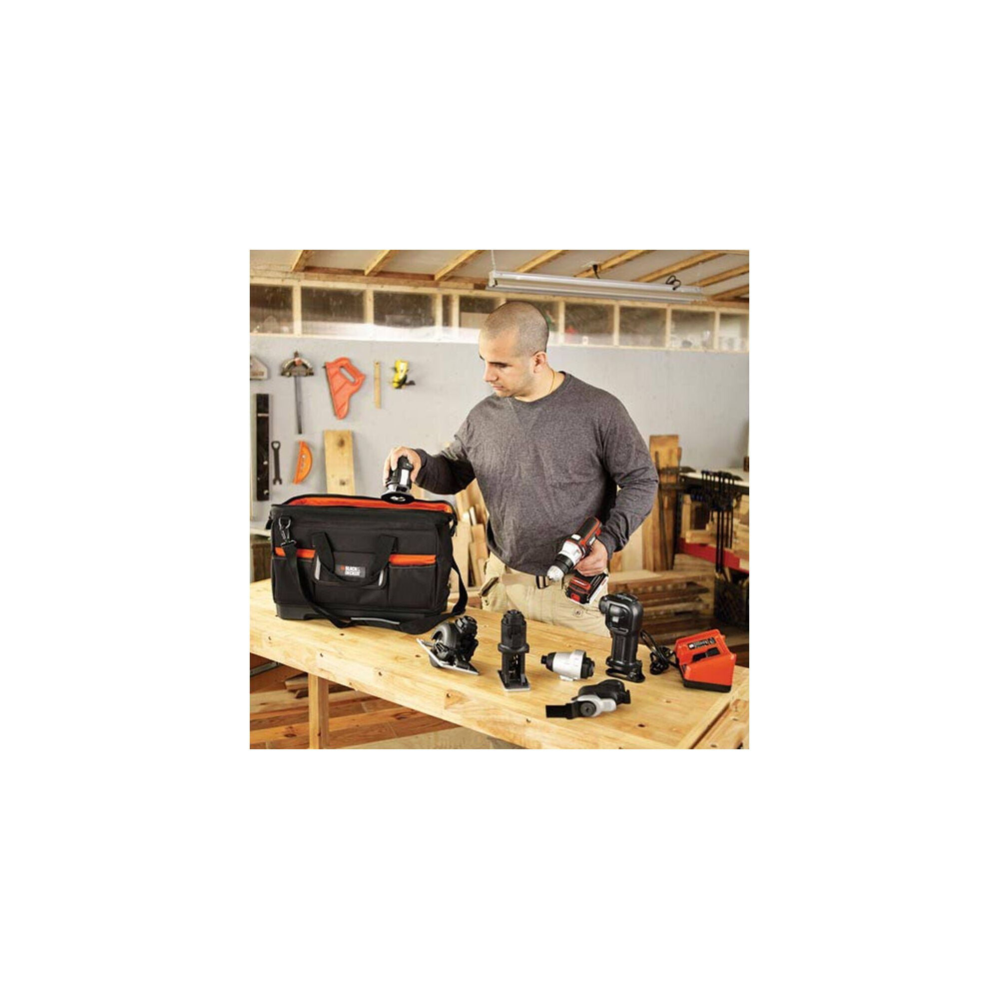 BLACK+DECKER Tool Tote Bag For Matrix System, Wide-Mouth, 21-Inch (BDCMTSB)